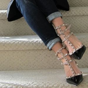 Black Patent Studded Stud Spike High Heels Size 7